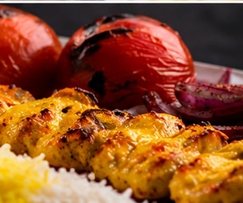 Joojeh chicken kebab with saffron rice