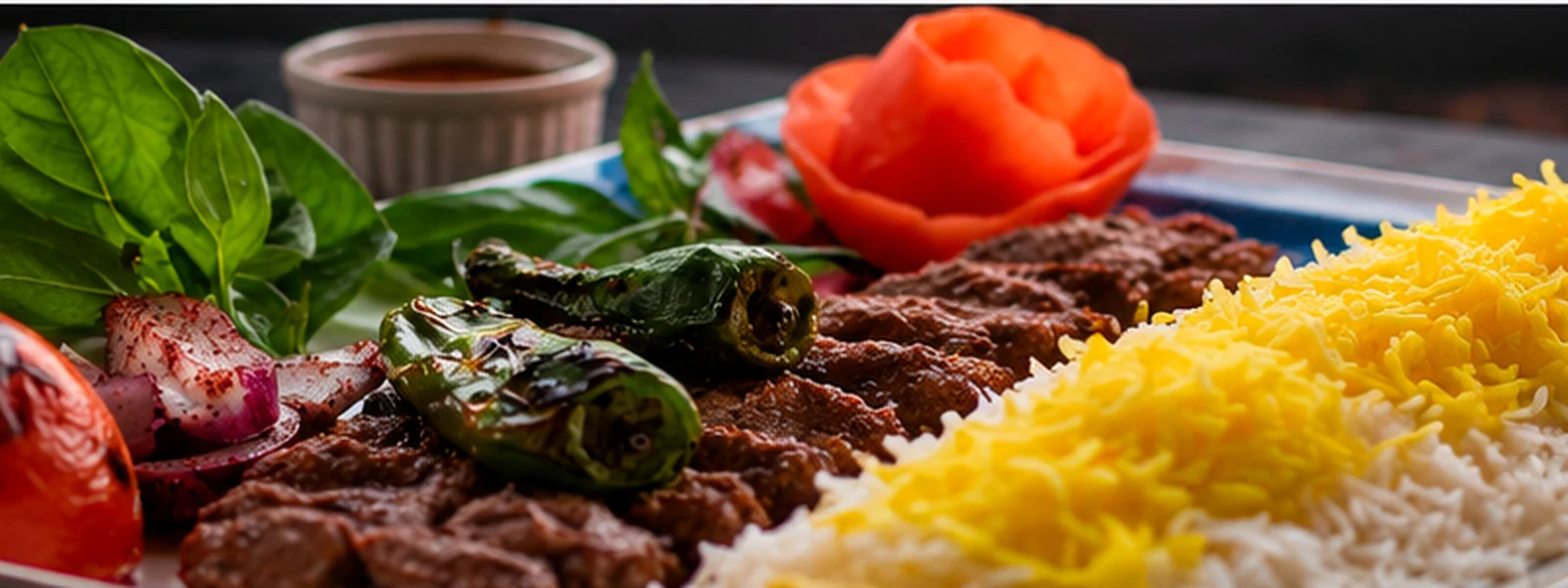 Persian koobideh kebab and saffron rice